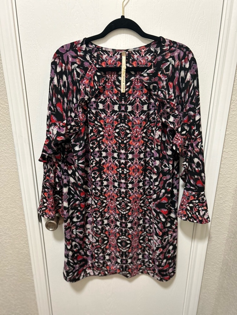 Uncle Frank Dress Anthropologie Geometric Pattern Pink/purple Sleeve Size M